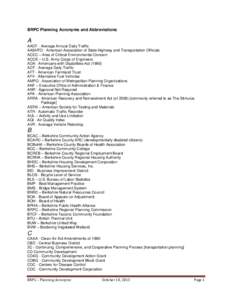 BRPC Planning Acronyms and Abbreviations  A AADT - Average Annual Daily Traffic AASHTO - American Association of State Highway and Transportation Officials ACEC – Area of Critical Environmental Concern