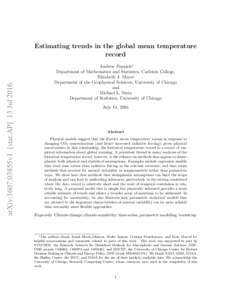 arXiv:1607.03855v1 [stat.AP] 13 JulEstimating trends in the global mean temperature record Andrew Poppick∗ Department of Mathematics and Statistics, Carleton College,