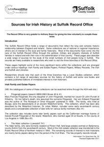 Sources for Irish History at Suffolk Record Office The Record Office is very grateful to Anthony Breen for giving his time voluntarily to compile these notes.