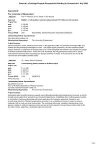 Summary of Linkage Projects Proposals for Funding to Commence in July[removed]Queensland The University of Queensland LP0884051