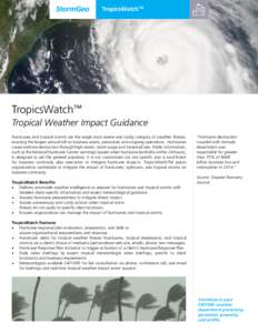 TropicsWatch™  TropicsWatch™ Tropical Weather Impact Guidance Hurricanes and tropical storms are the single most severe and costly category of weather threats, exacting the largest annual toll on business assets, per