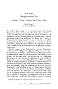 Book Review  Wittgenstein in Exile by James C. Klagge, Cambridge: MA, MIT Press, 2011 Marco Nuzzaco† 