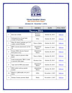 Vikram Sarabhai Library IIMA Weekly News Digest (October 26 – November 1, 2015) SR. NO.