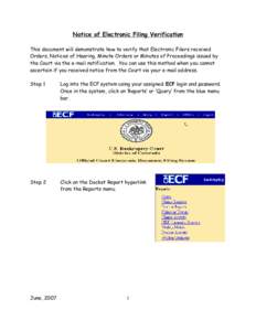 U:�rs�ining� Notice of Electronic Filing Verification.wpd