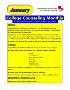 January  Chandler Preparatory Academy Office of College Counseling  College Counseling Monthly