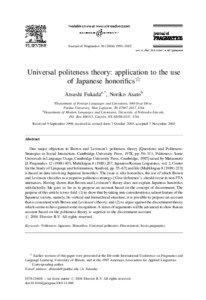 Journal of Pragmatics[removed]–2002  Universal politeness theory: application to the use