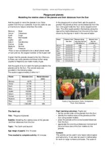 Earthlearningidea www.earthlearningidea.com  Playground planets Modelling the relative sizes of the planets and their distances from the Sun Ask the pupils to name the planets in our Solar