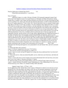 Southern Campaign American Revolution Pension Statements & Rosters Pension Application of Samuel Dyer S8378 Transcribed and annotated by C. Leon Harris. VA