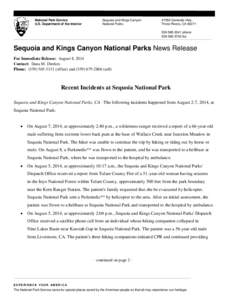 National Park Service U.S. Department of the Interior Sequoia and Kings Canyon National Parks