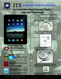 ITS Academic Media Technology  1st Generation iPad-External Display Apps and Connectors  Connect your iPad to one of the display adaptors