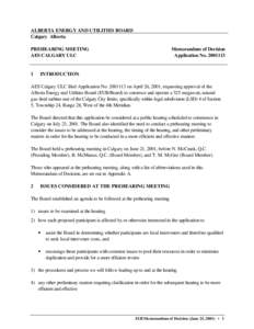 Memorandum of Decision[removed]:   AES Calgary ULC - Prehearing Meeting