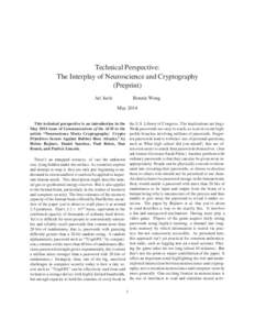 Technical Perspective: The Interplay of Neuroscience and Cryptography (Preprint) Ari Juels  Bonnie Wong