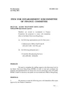 For discussion on 4 May 2011 EC[removed]ITEM FOR ESTABLISHMENT SUBCOMMITTEE