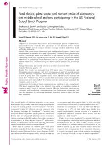 doi:[removed]S1368980013001894  Public Health Nutrition: page 1 of 9 Food choice, plate waste and nutrient intake of elementaryand middle-school students participating in the US National School Lunch Program