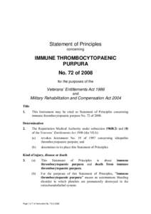 Statement of Principles concerning IMMUNE THROMBOCYTOPAENIC PURPURA No. 72 of 2008