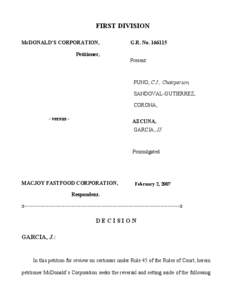 FIRST DIVISION McDONALD’S CORPORATION, G.R. No[removed]Petitioner,