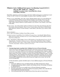 Minutes: Early Childhood Interagency Coordinating Council (ECICC) May 18, [removed]:00 a.m. - 3:00 p.m. Sandhills Convention Center, North Platte River Room North Platte, Nebraska Ruth Miller, chairperson, opened the meeti