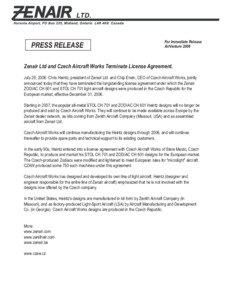 PRESS RELEASE  For Immediate Release