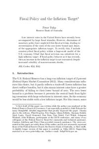 Fiscal Policy and the Inﬂation Target∗ Peter Tulip Reserve Bank of Australia Low interest rates in the United States have recently been accompanied by large ﬁscal stimulus. However, discussions of monetary policy h