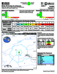 Green Alert Earthquake Shaking M 5.0, 41.0 miles N of Nenana