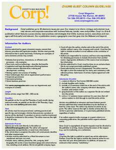 ONLINE GUEST COLUMN GUIDELINES Corp! MagazineHoover Rd, Warren, MITel:  • Fax: www.corpmagazine.com