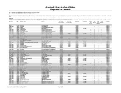 Academic Search Main Edition Magazines and Journals 1927 = Total number of journals & magazines indexed and abstracted[removed]are peer-reviewed[removed] = Total number of journals & magazines in full text[removed]are peer-rev