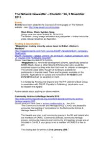 The Network Newsletter – Ebulletin 196, 9 November 2015 Events Events have been added to the Courses & Events pages on The Network website – see: http://www.seapn.org.uk/courses. West Africa: Word, Symbol, Song