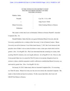 Case: 1:14-cvSJD Doc #: 21 Filed: Page: 1 of 11 PAGEID #: 287  IN THE UNITED STATES DISTRICT COURT FOR THE SOUTHERN DISTRICT OF OHIO WESTERN DIVISION Matthew Sahm,