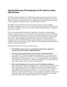 Adjusting 2000 census SF3 housing data to fit SF1 totals for counties, cities and towns The Office of Financial Management (OFM) requires 2000 Census housing data by structure type as benchmarks for its county, city and 