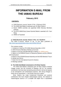 INFORMATION E-MAIL FROM THE IAMAS BUREAU  February 2015 INFORMATION E-MAIL FROM THE IAMAS BUREAU