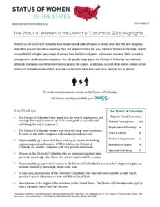 IWPR #R419  www.statusofwomendata.org The Status of Women in the District of Columbia, 2015: Highlights Women in the District of Columbia have made considerable advances in recent years but still face inequities