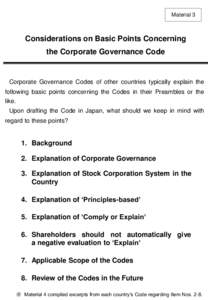 Material 3  Considerations on Basic Points Concerning the Corporate Governance Code  Corporate Governance Codes of other countries typically explain the