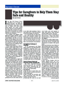 Spouses’ Corner  Tips for Caregivers to Help Them Stay Safe and Healthy By Judy Konitzer