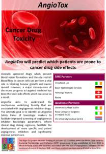 Cancer Drug Toxicity AngioTox will predict which patients are prone to cancer drug side effects Clinically approved drugs which prevent blood vessel formation and thereby restrict