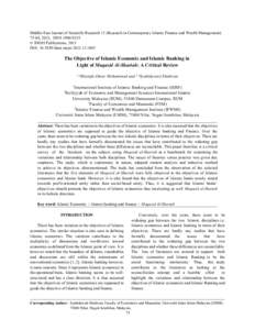 Middle-East Journal of Scientific Research 13 (Research in Contemporary Islamic Finance and Wealth Management): 75-84, 2013; ISSN © IDOSI Publications, 2013 DOI: idosi.mejsrThe Objective