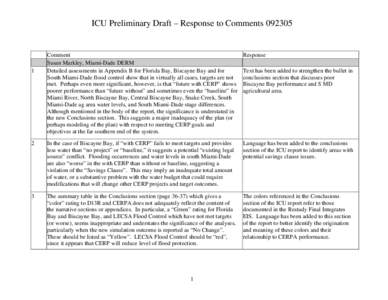 ICU Preliminary Draft – Response to CommentsComment Susan Markley, Miami-Dade DERM Detailed assessments in Appendix B for Florida Bay, Biscayne Bay and for South Miami-Dade flood control show that in virtually