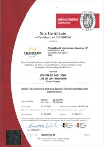 Site Certificate - SolarWorld Industries America LP