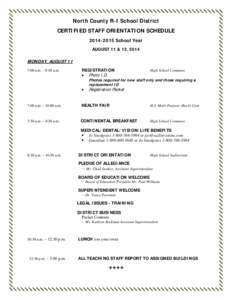 CERTIFIED STAFF ORIENTATION SCHEDULE