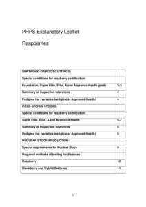 PHPS Explanatory Leaflet Raspberries SOFTWOOD OR ROOT CUTTINGS: Special conditions for raspberry certification: Foundation, Super Elite, Elite, A and Approved-Health grade