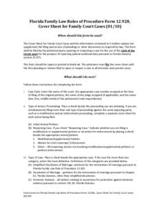 Florida Family Law Rules of Procedure Form[removed], Cover Sheet for Family Court Cases[removed])