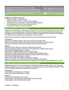 International development / Université Laval alumni / Université du Québec / Gérard Bélanger / EcoHealth / Ecology / Environmental health