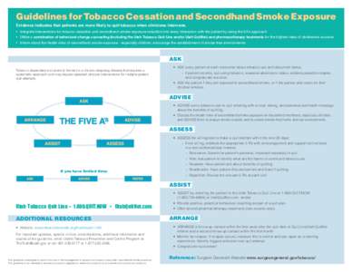 Guidelines for Tobacco Cessation and Secondhand Smoke Exposure Evidence indicates that patients are more likely to quit tobacco when clinicians intervene. •	 Integrate interventions for tobacco cessation and secondhand