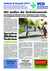 Verkehr & Umwelt 2014 Informationen für Freiburg und die Landkreise Breisgau-Hochschwarzwald, Emmendingen, Lörrach,