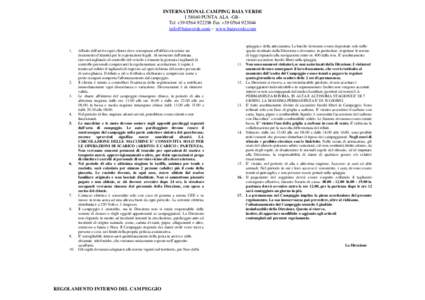 INTERNATIONAL CAMPING BAIA VERDE I[removed]PUNTA ALA -GRTel +[removed]Fax +[removed]removed] – www.baiaverde.com 1.