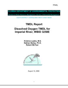 FINAL FLORIDA DEPARTMENT OF ENVIRONMENTAL PROTECTION Division of Water Resource Management, Bureau of Watershed Management SOUTH DISTRICT • EVERGLADES WEST COAST BASIN