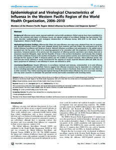 Epidemiological and Virological Characteristics of Influenza in the Western Pacific Region of the World Health Organization, 2006–2010 Members of the Western Pacific Region Global Influenza Surveillance and Response Sy