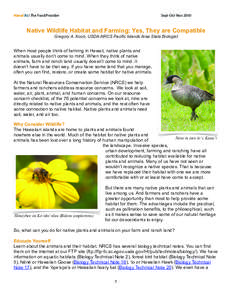 Hānai‘Ai / The Food Provider  Sept-Oct-Nov 2010 Native Wildlife Habitat and Farming: Yes, They are Compatible Gregory A. Koob, USDA-NRCS Pacific Islands Area State Biologist