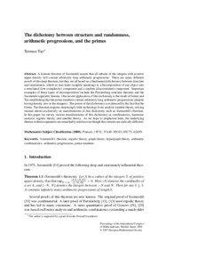 The dichotomy between structure and randomness, arithmetic progressions, and the primes Terence Tao∗