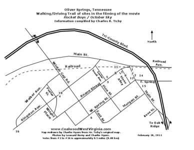 Oliver Springs, Tennessee Walking/Driving Trail of sites in the filming of the movie Rocket Boys / October Sky