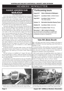 AUSTRALIAN RAILWAY HISTORICAL SOCIETY NSW DIVISION  TOUR INVITATION members’ Newsletter Railway luncheon Club